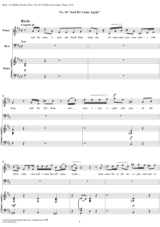 St. Matthew Passion: Part I, No. 26, "And He Came Again"