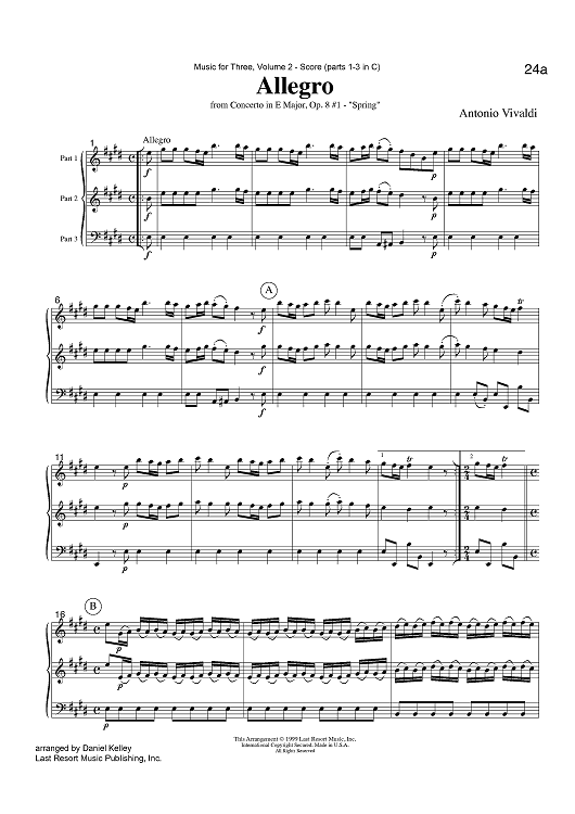 Allegro - from Concerto in E Major, Op. 8 #1 - "Spring" - Score