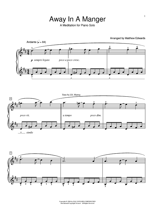 Away In A Manger - A Meditation For Piano Solo