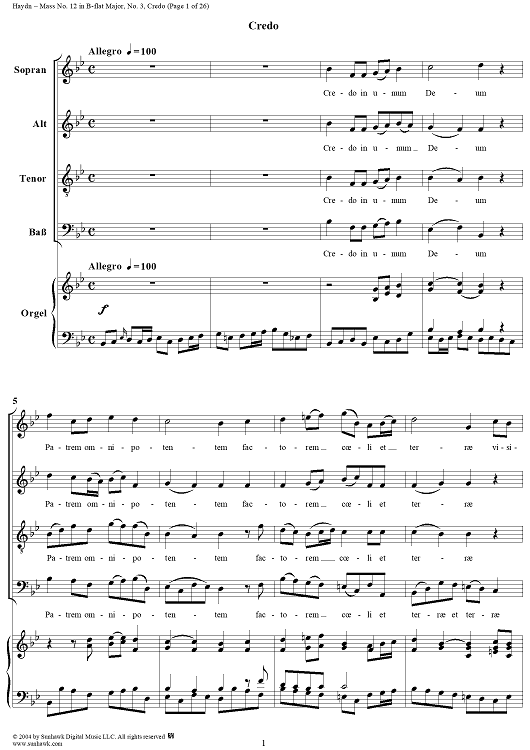 Mass No. 12 in B-flat Major, HobXXII/12, Credo
