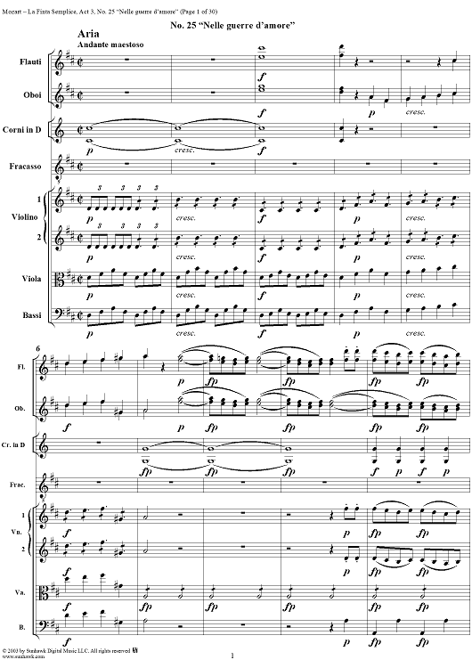 "Nelle guerre d'amore", No. 25 from "La Finta Semplice", Act 3, K46a (K51) - Full Score