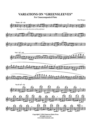 Variations on "Greensleeves" For Unaccompanied Flute - Flute