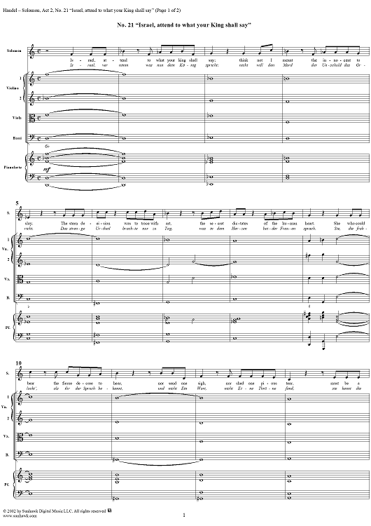 Israel, attend to what your King shall say, No. 21 from Oratorio "Solomon", Act 2 (HWV67)