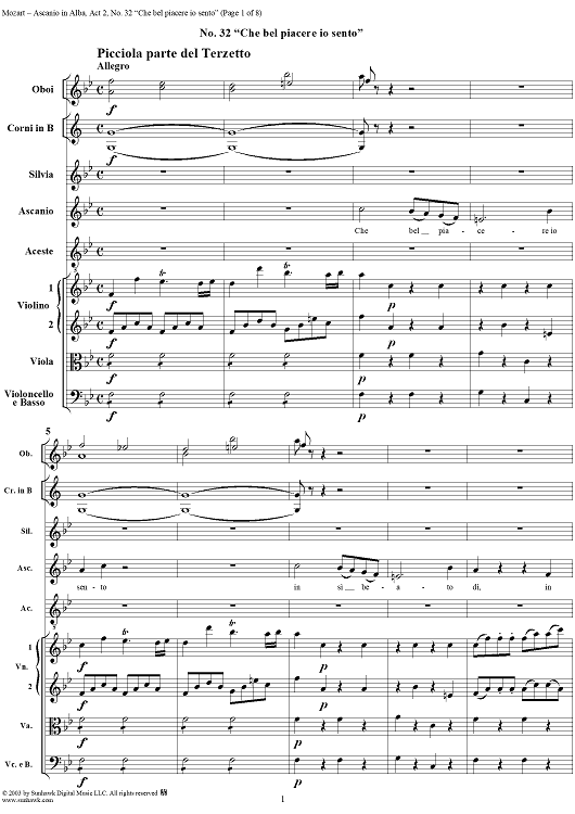 "Che bel piacere io sento", No. 32 from "Ascanio in Alba", Act 2, K111 - Full Score