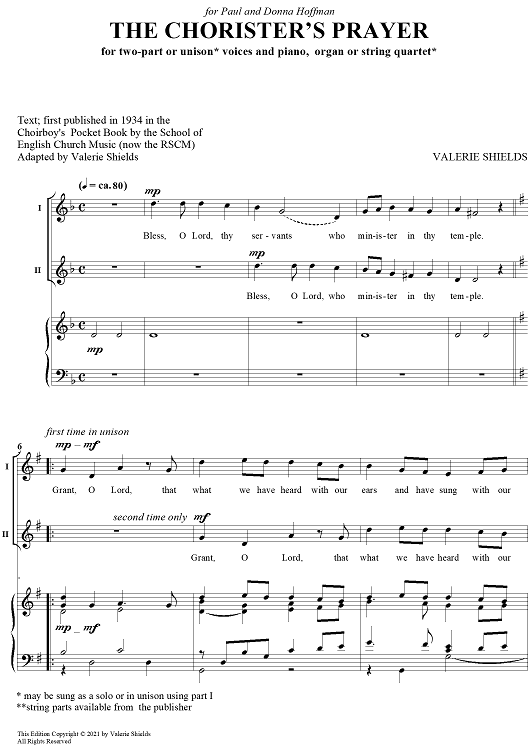 The Chorister's Prayer - Vocal Score