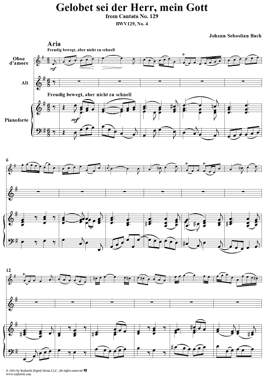 "Gelobet sei der Herr, mein Gott", Aria, No. 4 from Cantata No. 129: "Gelobet sei der Herr, mein Gott" - Piano Score