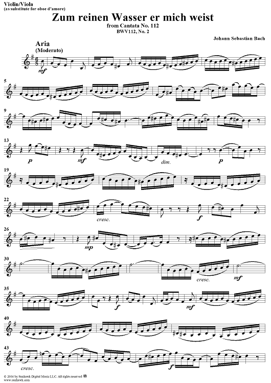 "Zum reinen Wasser er mich weist", Aria, No. 2 from Cantata No. 112: "Der Herr ist mein getreuer Hirt" - Violin