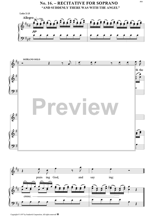Messiah, no. 16: And suddenly there was with the angel - Piano Score