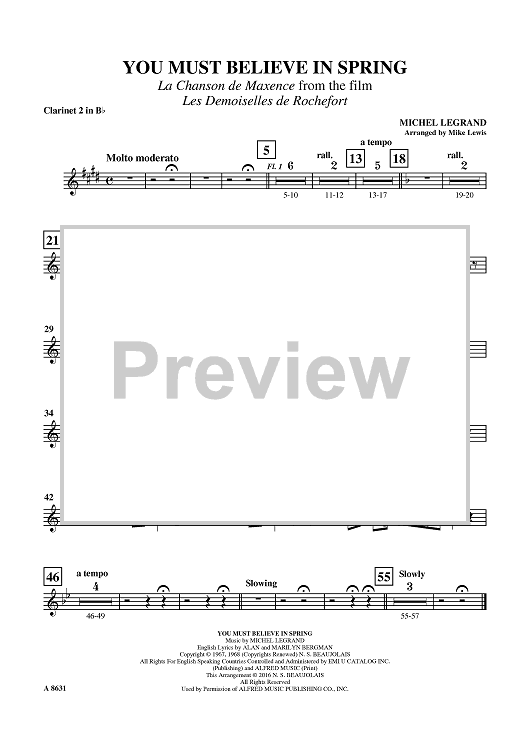 You Must Believe in Spring - Clarinet 2 in Bb