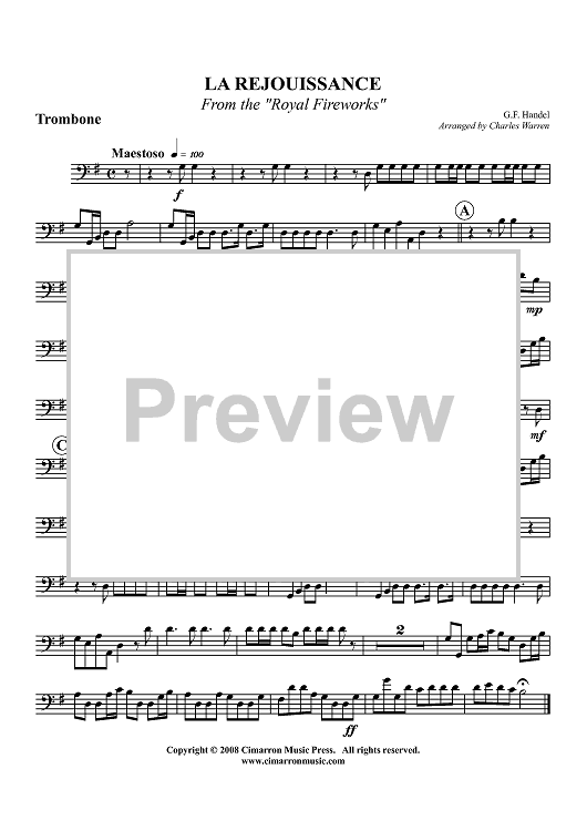 La Rejouissance - from the "Royal Fireworks" - Trombone
