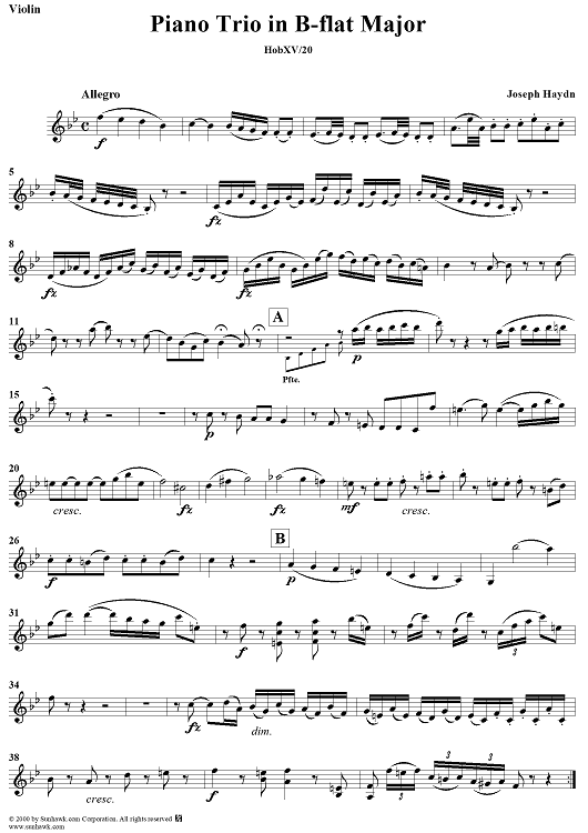 Piano Trio in B-flat major    - HobXV/20 - Violin