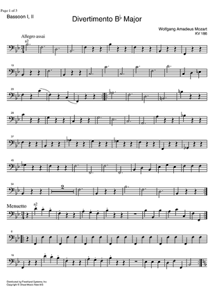 Divertimento No. 4 Bb Major KV186 - Bassoons