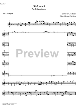Three Part Sinfonia No. 9 BWV 795 f minor - E-flat Alto Saxophone