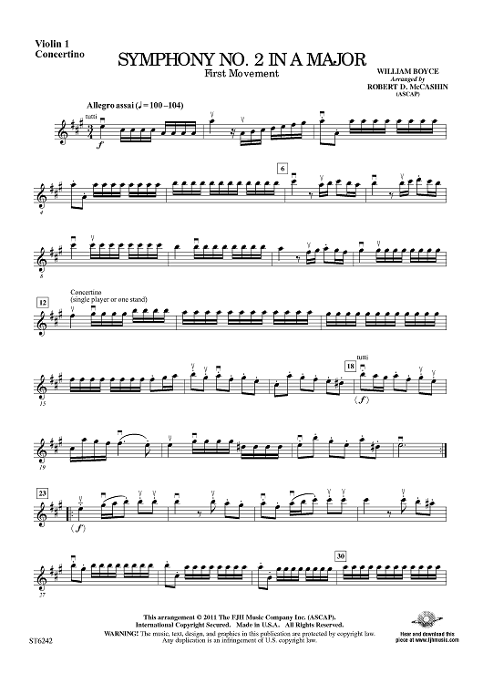 Symphony No. II in A Major (1st Movement) - Violin 1 Concertino