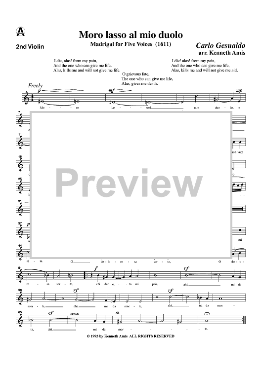 Moro lasso al mio duolo - Violin 2