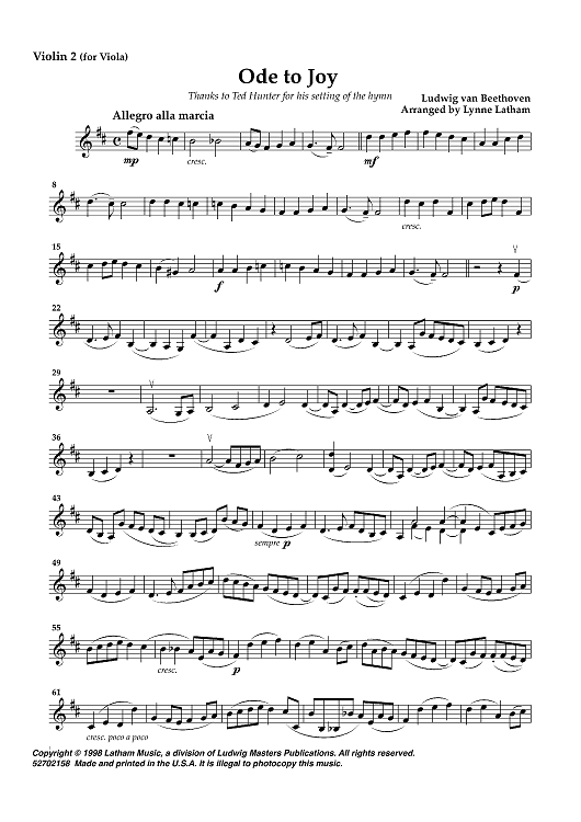 Ode To Joy - Violin 2 (for Viola)