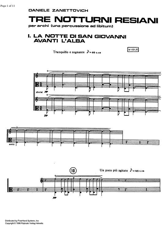 Tre notturni resiani [set of parts] - Viola