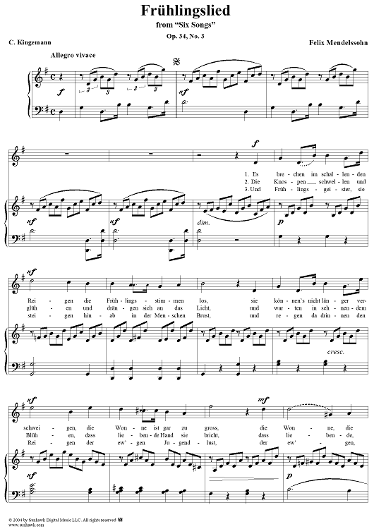 Six Songs, Op. 34, No. 3: "The Joy of Spring" (Frühlingslied)