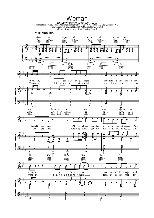 John Lennon Woman Sheet Music (Easy Piano) in F Major - Download & Print  - SKU: MN0071107