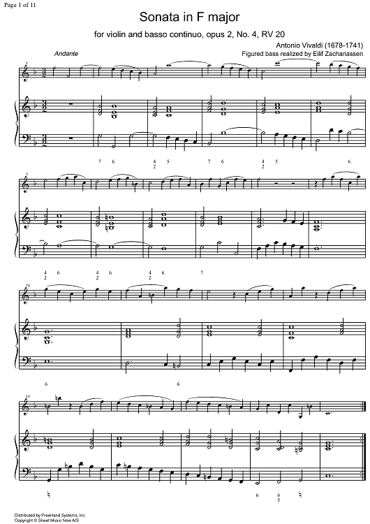Sonata F Major Op. 2 No. 4 RV20 - Score