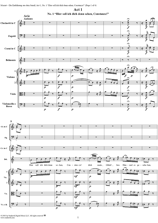 "Die Entführung aus dem Serail", Act 1, No. 1 "Hier soll ich dich denn sehen, Constanze!" - Full Score
