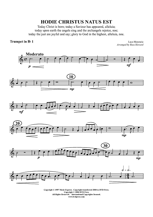 Hodie Christus Natus Est - Trumpet 1