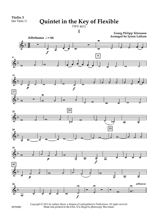 Quintet in the Key of Flexible (TWV 44:11) - Violin 3 (for Viola)