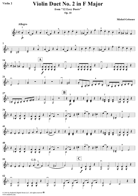 Violin Duet No. 2 in F Major from "Twelve Easy Duets", Op. 10 - Violin 2