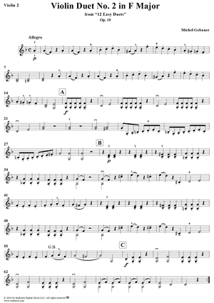 Violin Duet No. 2 in F Major from "Twelve Easy Duets", Op. 10 - Violin 2
