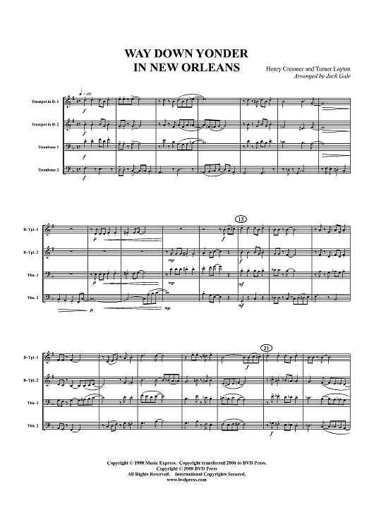 Way Down Yonder in New Orleans - Score