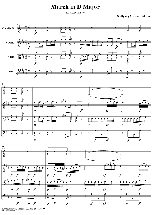 March in D Major, K167AB (K290) - Full Score