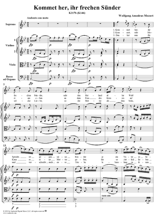 "Kommet her, ihr frechen Sünder", aria, K317b (K146) - Full Score