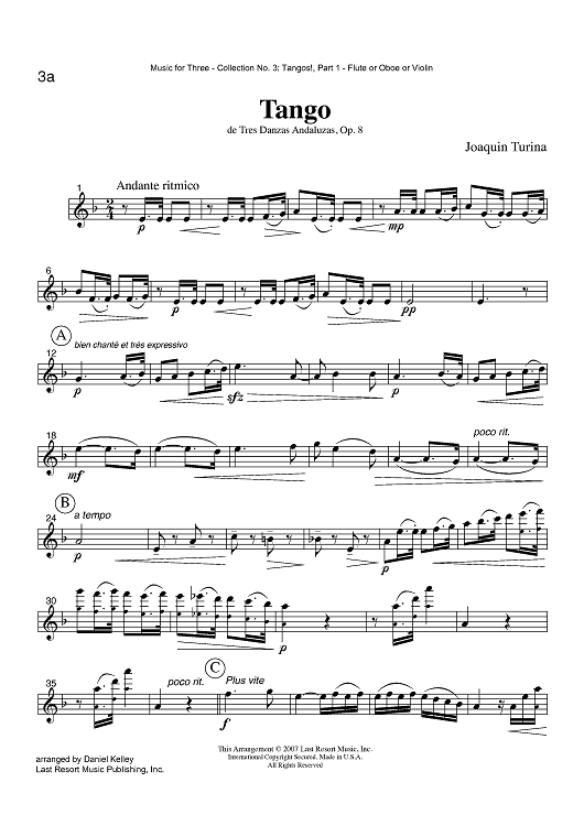 Tango - de Tres Danzas Andaluzas, Op. 8 - Part 1 Flute, Oboe or Violin