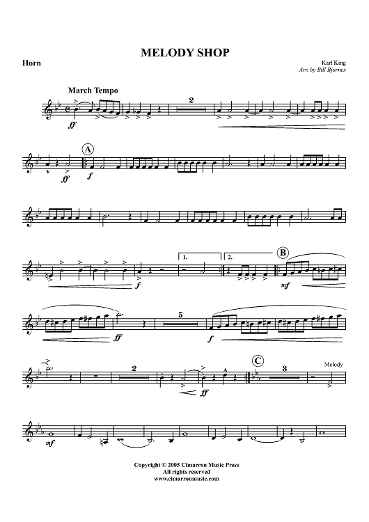 Melody Shop - Horn" Sheet Music for Brass Quintet - Sheet Music Now
