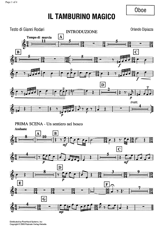 Il tamburo magico - The magical tambourin [set of parts] - Oboe