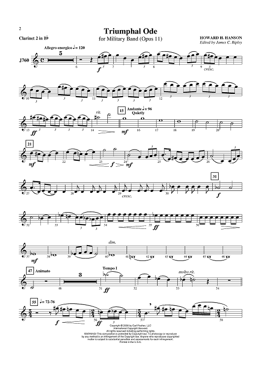 Triumphal Ode - Clarinet 2 in B-flat