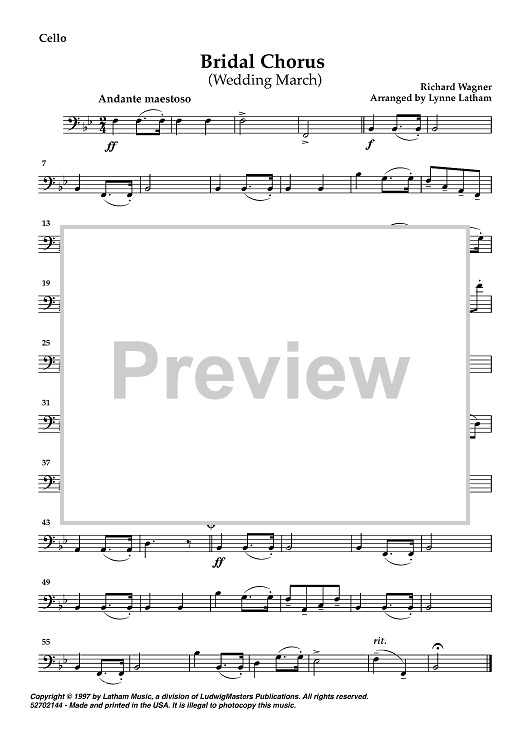 Bridal Chorus (Wedding March) - Cello