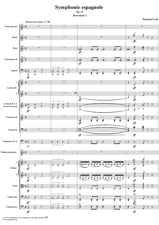 Symphonie Espagnole, Op. 21: Movement 1 - Full Score