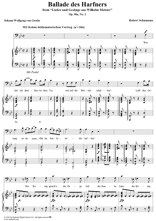Lieder und Gesänge aus Wilhelm Meister, Op. 98a, No. 2 - Ballade des Harfners - No. 2 from "Lieder and Songs from Wilhelm Meister"  op. 98a
