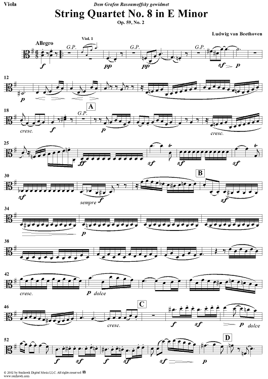 String Quartet No. 8 in E Minor, Op. 59, No. 2 - Viola