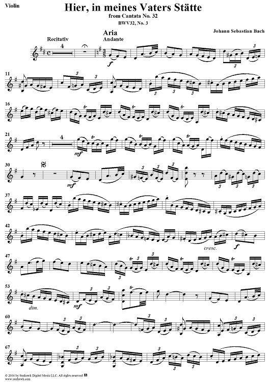"Hier, in meines Vaters Stätte", Aria, No. 3 from Cantata No. 32: "Liebster Jesu, mein Verlangen" - Violin