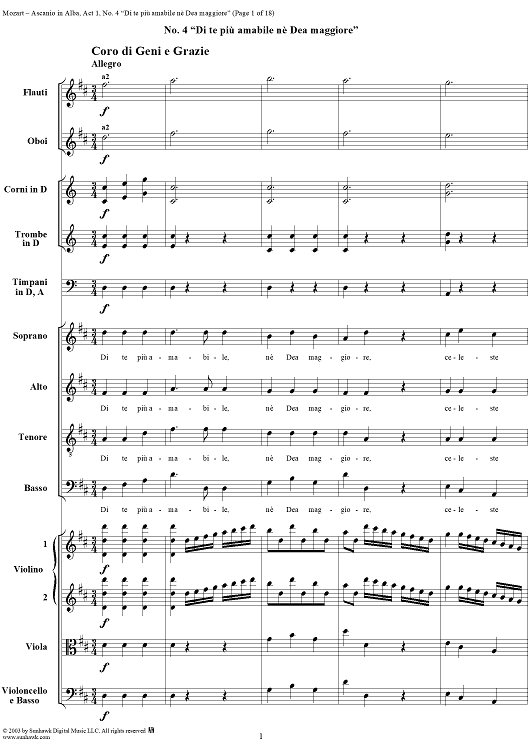"Di te più amabile, nè Dea maggiore", No. 4 from "Ascanio in Alba", Act 1, K111 - Full Score