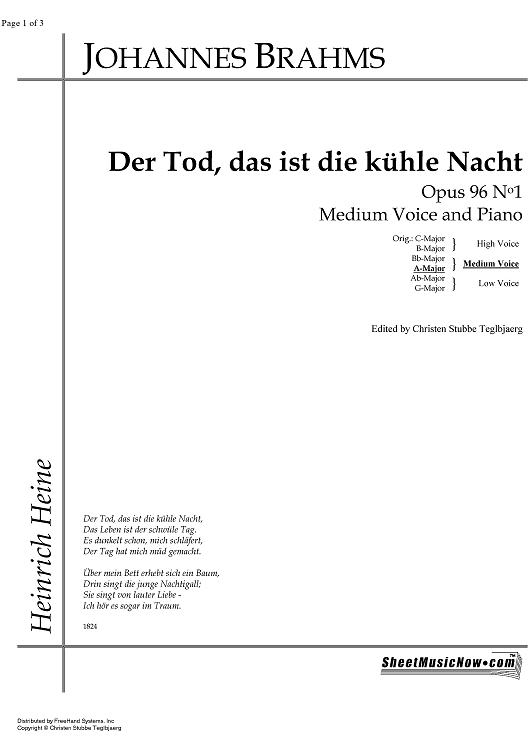 Der Tod, das ist die kühle Nacht Op.96 No. 1