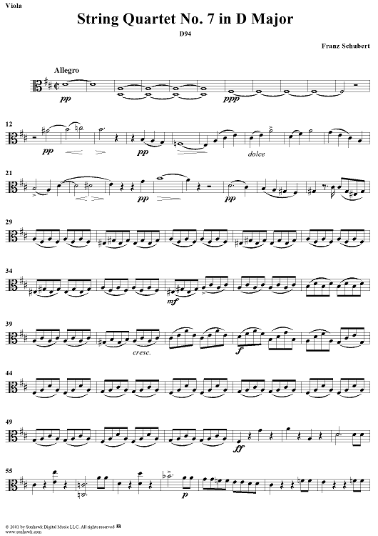 String Quartet No. 7 in D Major, D94 - Viola