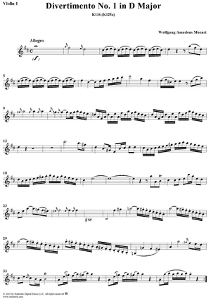 Divertimento No. 1 in D Major, K136 - Violin 1
