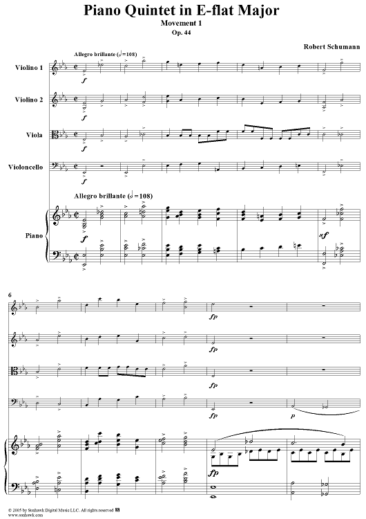Piano Quintet in E-flat Major, Movt. 1 - Piano Score