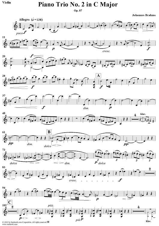 Piano Trio No. 2 in C Major, Op. 87 - Violin