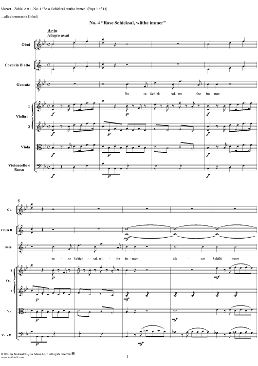 "Rase, Schicksal, wüte immer", No. 4 from "Zaide", Act 1, K336b (K344) - Full Score