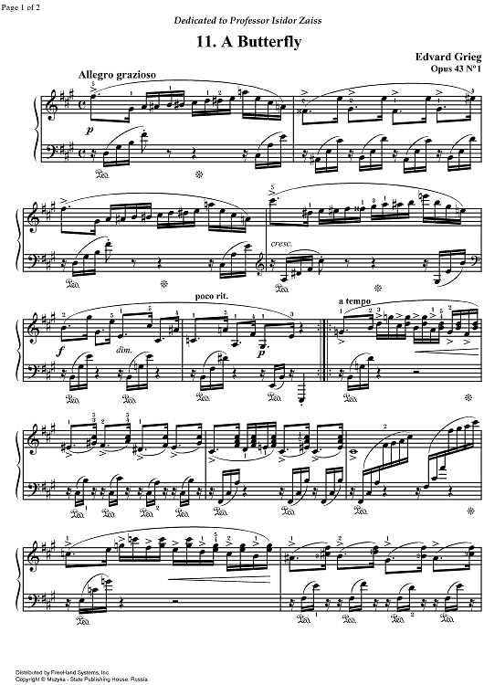Lyrical Pieces Op.43 No. 1 - Schmetterling (Butterfly)