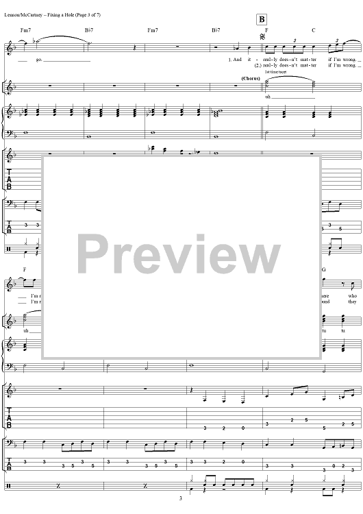 Fixing a Hole" Sheet Music by The Beatles for Guitar Tab/Vocal/Chords